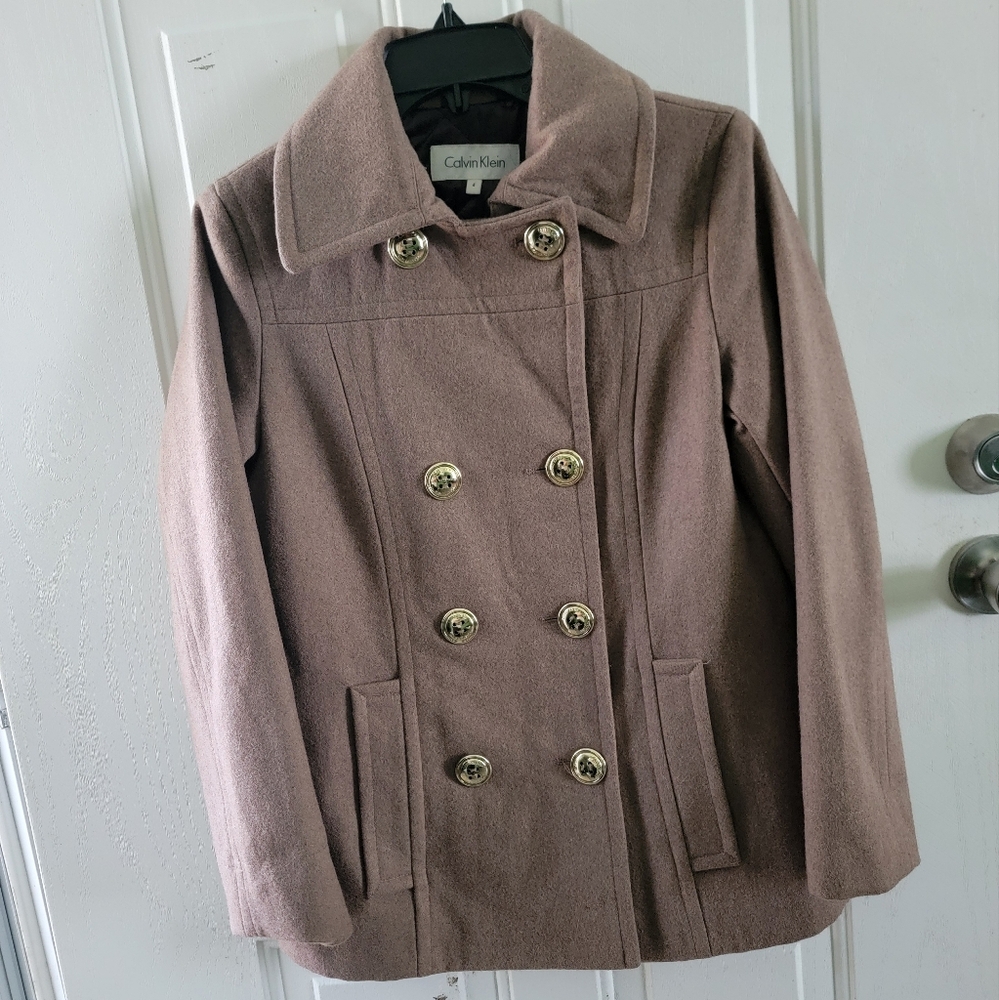 Calvin Klein Double-Breasted Tan Pea Coat - Picture 2 of 6